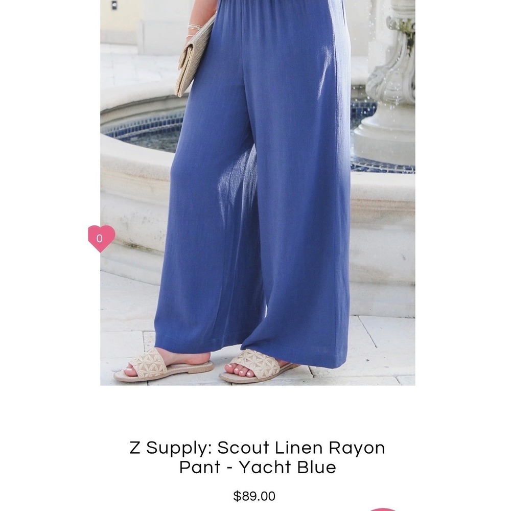 Z Supply Scout Linen Rayon Pant Yacht Blue Wide Leg Elastic Waist Medium NWT